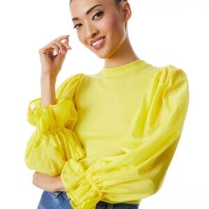 Alice + Olivia Sunny Yellow Blouse with Puff Sleeves